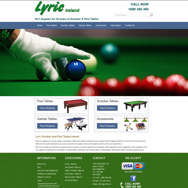 Lyric Snooker and Pool Ecommerce Website